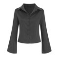 thumbnail image 5 of Towmus Women's Striped Button Down Shirts Flare Sleeve Slim Fit Blouses V Neck Collared Y2k Crop Tops Streetwear, 5 of 6