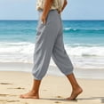 thumbnail image 6 of Horkkom Capris for Women with Pockets Solid Color Elastic Waist Pants Casual Loose Comfy Capri Pants S, 6 of 10