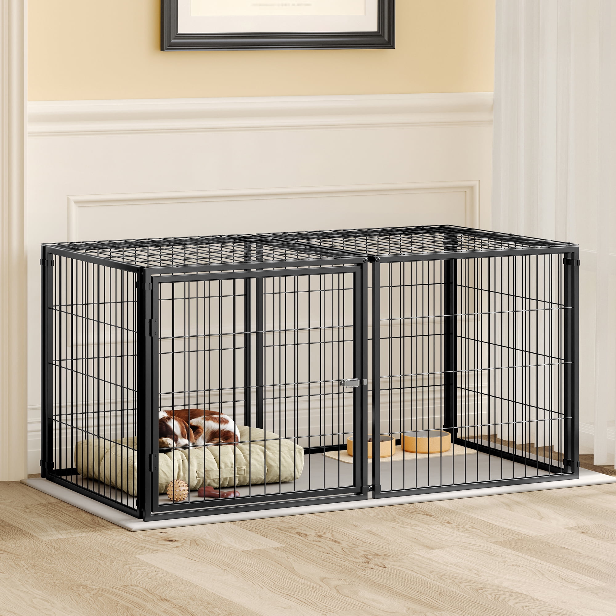 Jopath 48" Indoor Dog Cage with Top Pet Cage Dog Kennel for Medium Dogs Puppy Dog Playpen Black 48"L x 26.3"W x 23.8"H