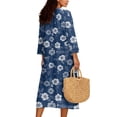 thumbnail image 2 of DISNIMO Floral Printed Womens Casual Maxi Dress Loose V Neck Dresses 3/4 Sleeve Midi Dress Linen-Like Lightweight Dresses for Women, 4XL, 2 of 6