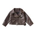 thumbnail image 3 of GiLiling Girls PU Leather Moto Jacket Soft Faux Leather Cropped with Notched Collar Coat Biker Jacket for Toddler to Kids (Coffee, 8-9 Years), 3 of 9