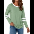 thumbnail image 3 of Camisetas de Larga para Mujer, Camisetas Casuales con Cuello Redondo y Bloques de Color, Ropa de Moda de Otoño, Conjuntos Modernos Verde L, 3 of 8