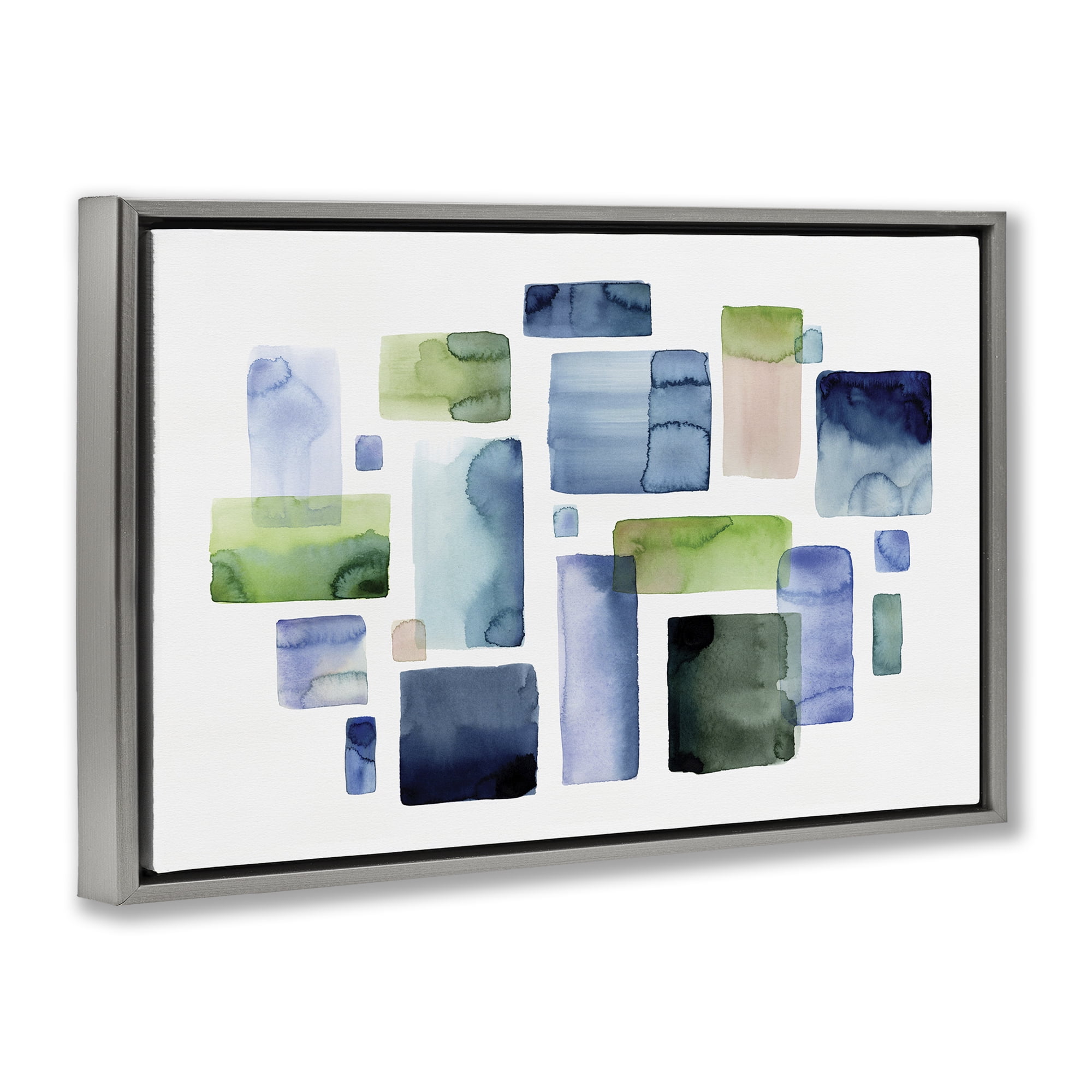 Stupell Industries Asymmetrical Watercolor Shapes Abstract Painting Gray Floater Framed Canvas Art Print Wall Art, 25 x 17