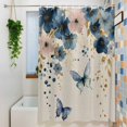 thumbnail image 3 of Weeping Blue Floral Shower Curtain Set, Waterproof Shower Curtains for Bathroom, Spring Butterflies Flowers Linen Washable Fabric Cloth Bath Curtain for Bathtub Decoration with Hooks 66x72 Inches, 3 of 9