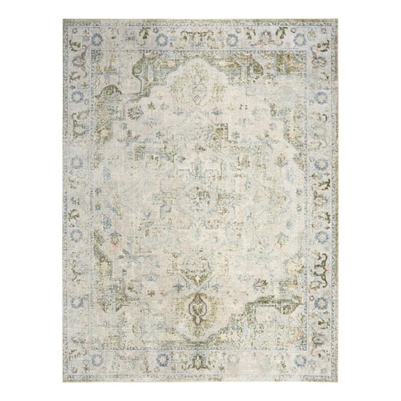 Pemberly Row Machine Washable 7' x 9' Fabric Blue Green Area Rug
