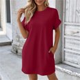 thumbnail image 2 of Levmjia Women's Casual Short Sleeve Dress Crew Neck A Line Swing Dress with Pockets Solid Color Loose Fit Summer Beach Sundress, 2 of 9