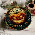 thumbnail image 5 of Grim Grinning Gourd Pumpkin Decor Stained Glass Style Ceramic Ornament, Halloween Themed Christmas Gift, 5 of 6