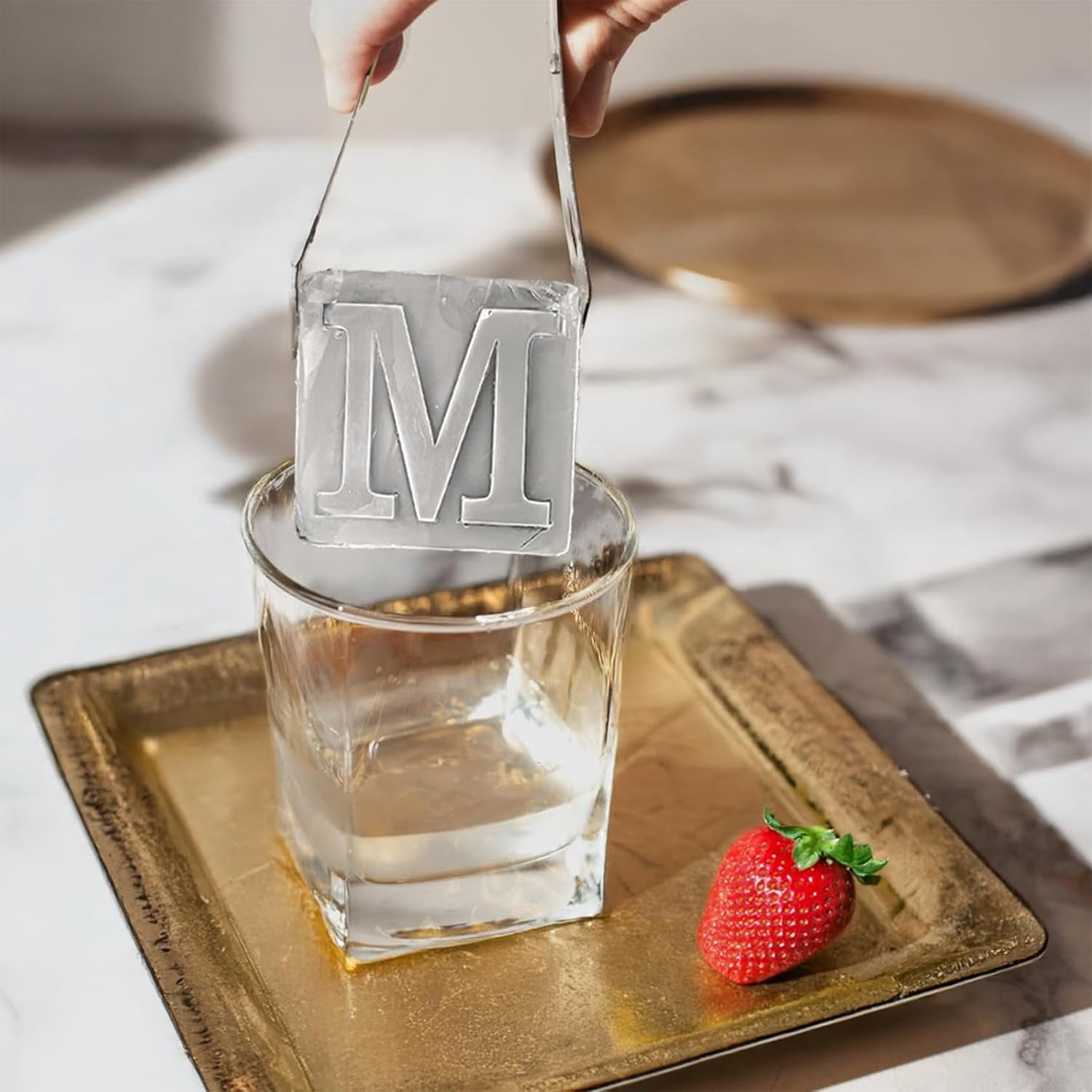 Monogrammed Ice Cubes Mold with Lid, 2 inch Whiskey Ice Cube Tray, Personalized Initials Silicone Cocktail Ice Cube Mold, Wedding Monogram, Thank You Gift, Gifts for Dad (Letter M)