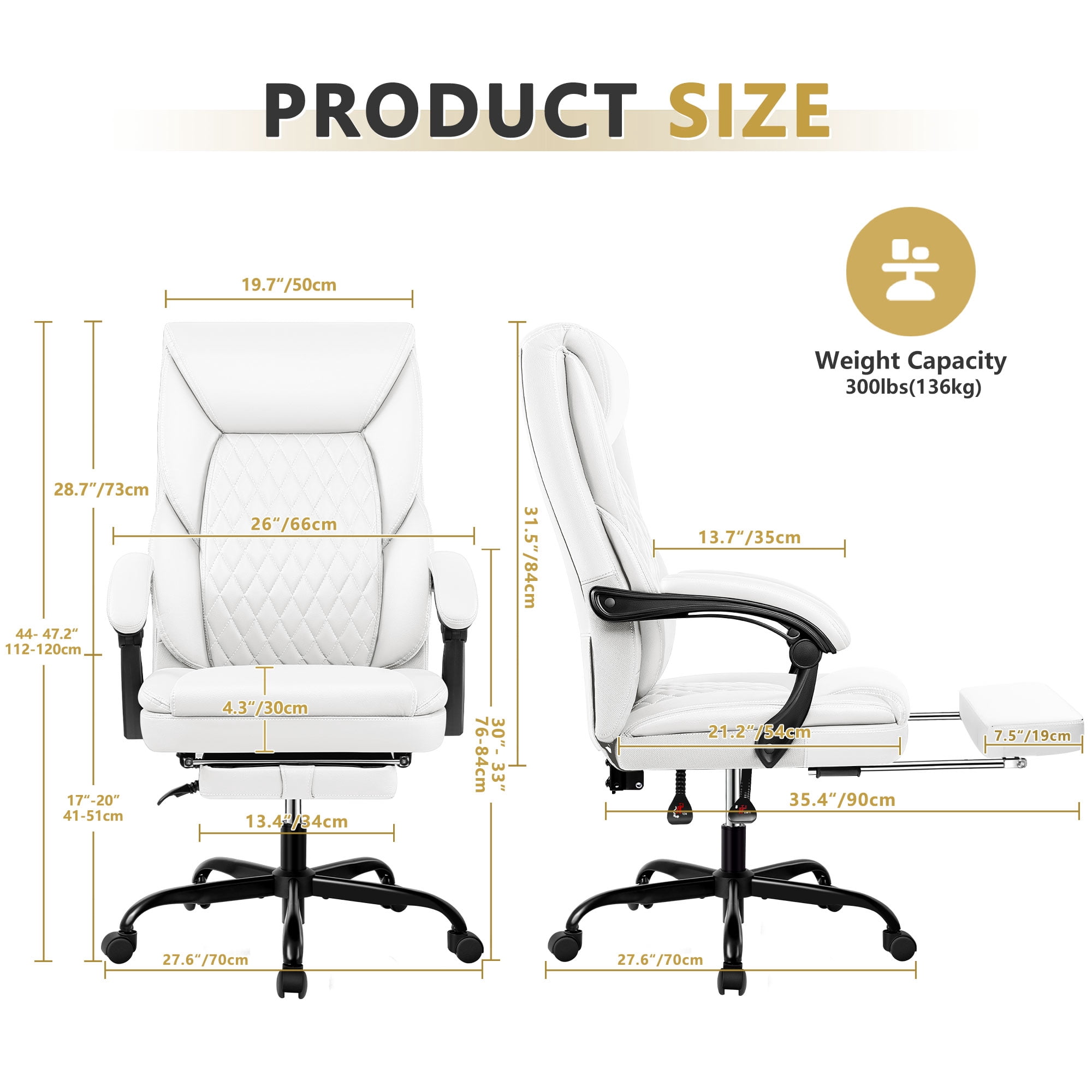 Primy Office Chair with Retractable Footrest, Ergonomic High Back Executive Computer Desk Chair, Big & Tall PU Leather Reclining Chair for Home Office Work