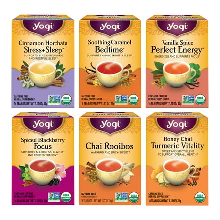 Yogi Tea Fall Favorites Sampler Variety Pack - Herbal & Black Tea Bags - 6 Boxes of 16