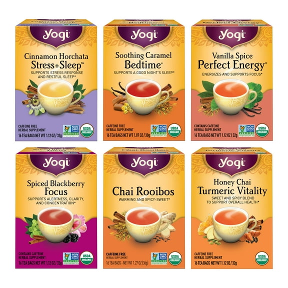 Yogi Tea Fall Favorites Sampler Variety Pack - Herbal & Black Tea Bags - 6 Boxes of 16