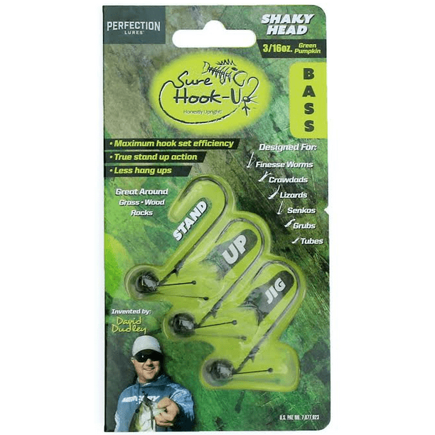 Perfection Lures Shaky Head Jig Hooks (3Pack) True Stand Up Design for Soft Baits, Worms
