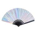 thumbnail image 1 of Abanico de mano Rave láser plateado, ventilador Rave de mano plegable grande,, 1 of 5