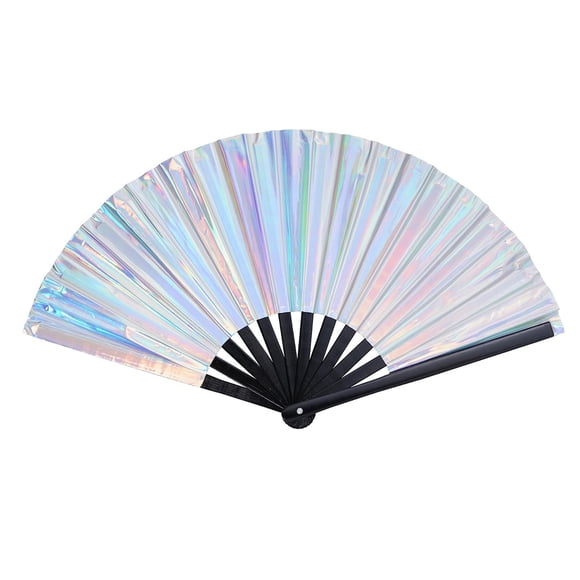 Abanico de mano Rave láser plateado, ventilador Rave de mano plegable grande,