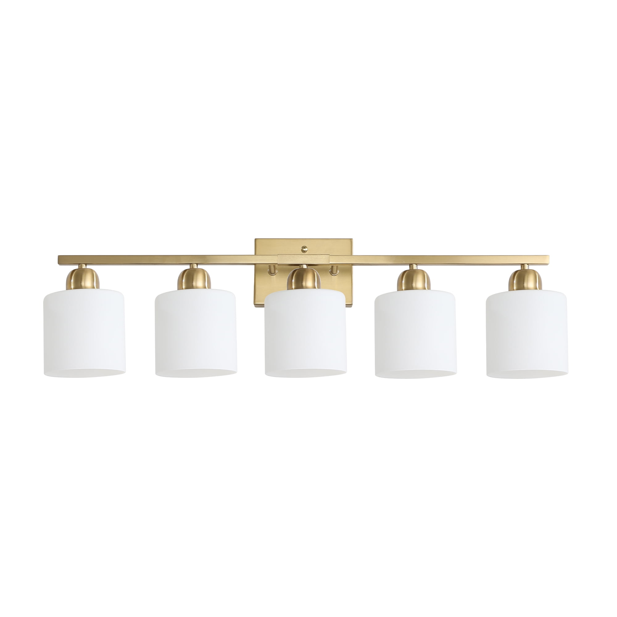 Jopath 5-Light Modern Vanity Light Over Mirror, Wall Sconces with Milky White Frosted Glass Shades for Bathroom, Hallway, or Bedroom Gold (Bulbs Not Included)