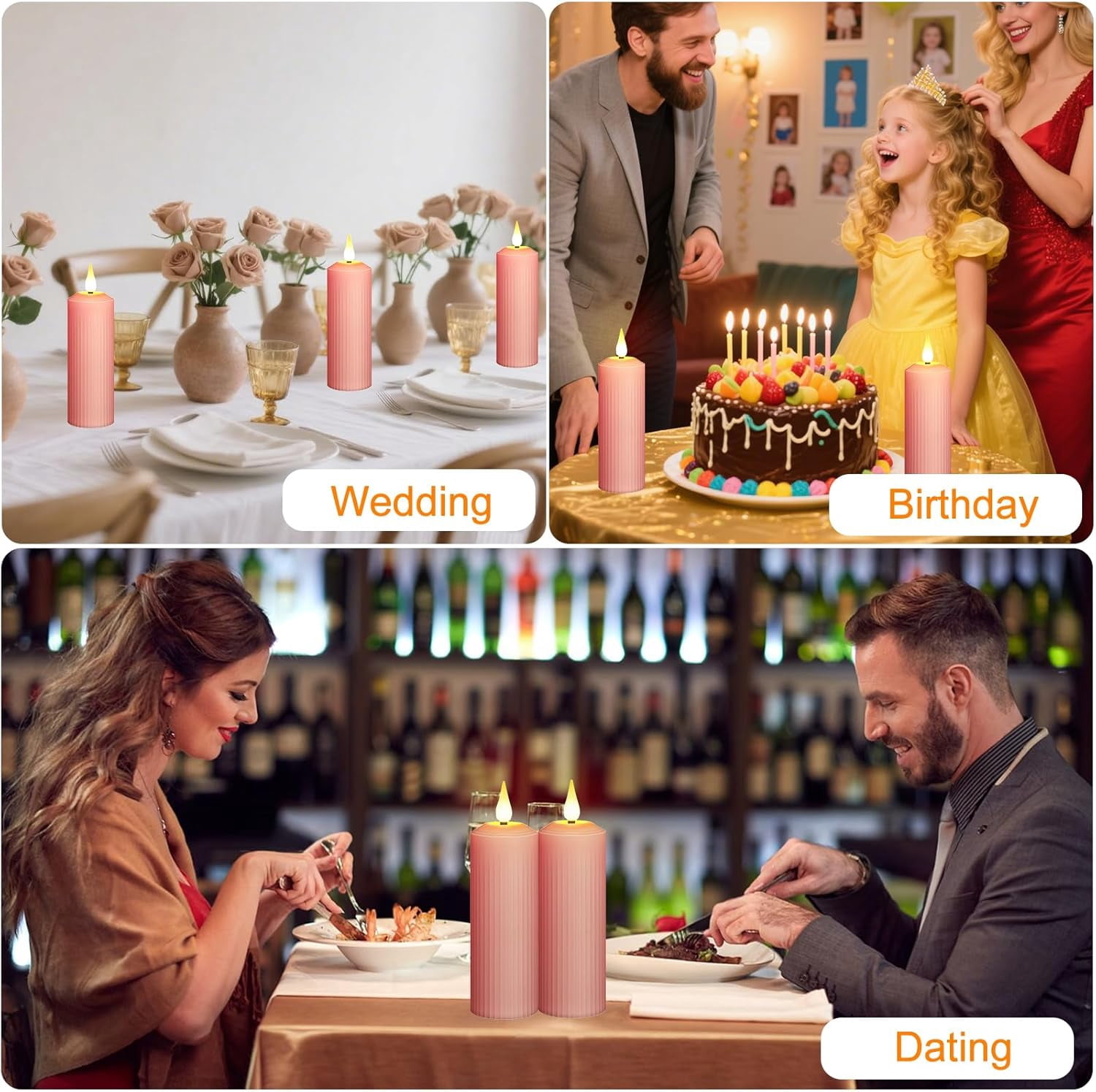 Flickering Flameless Candles, 2PCS Rechargeable Fake Pillar Candles with Remote & Timer, IP44 Waterproof for Lantern Holiday Wedding Party Home Decor (Pink)