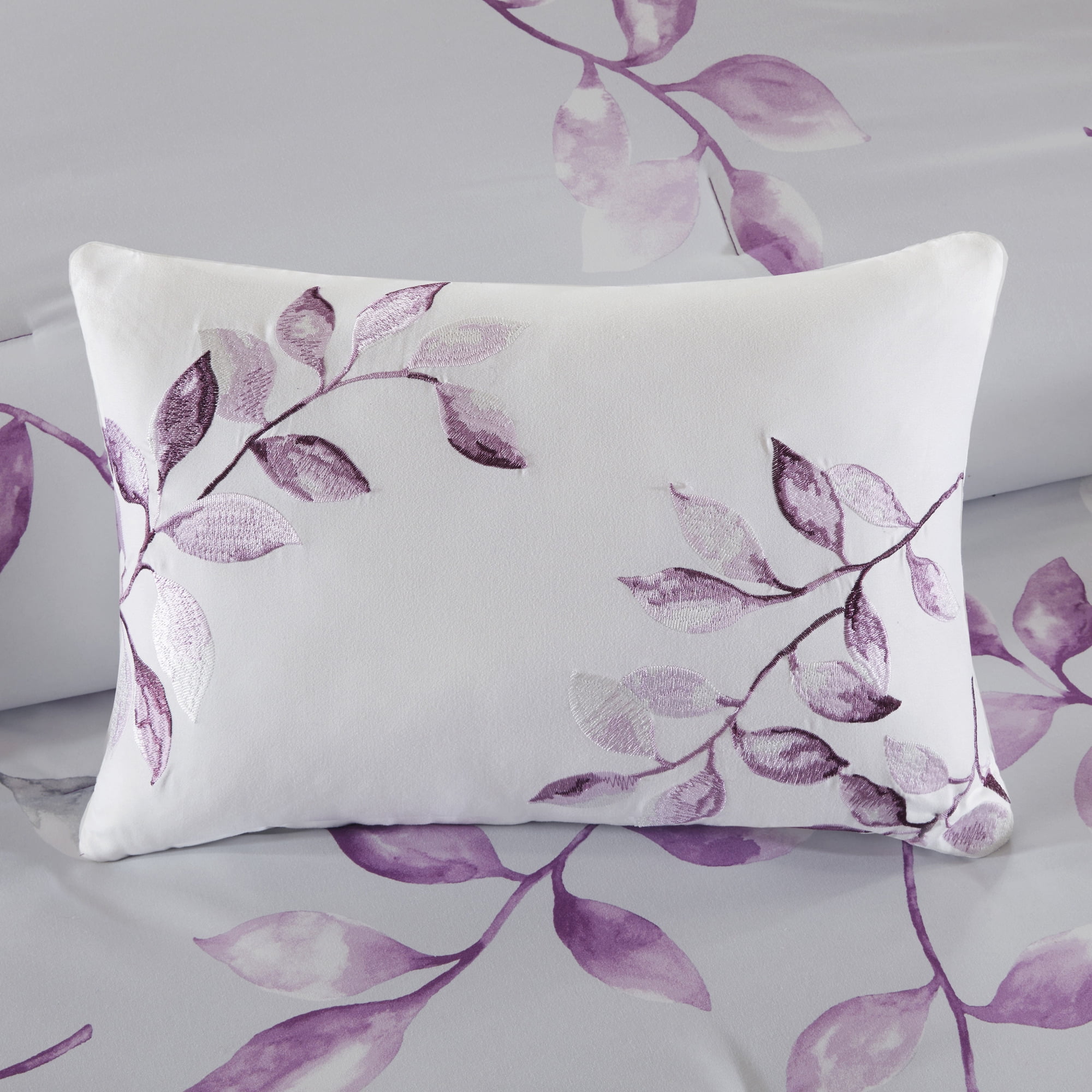 Madison Park Essentials 7 Piece Twin Botanical Comforter Set, Cotton Bed in A Bag with Bedskirt, Spring Purple Floral Comforter Bed Set, Bedding Sets with Flat Sheet and Fitted Sheet for Girls