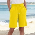 thumbnail image 2 of RYRJJ Cotton Linen Shorts for Women Knee Length Plus Size Summer Casual Beach Elastic Waist Drawstring Comfy Trendy Shorts(Yellow,S), 2 of 5