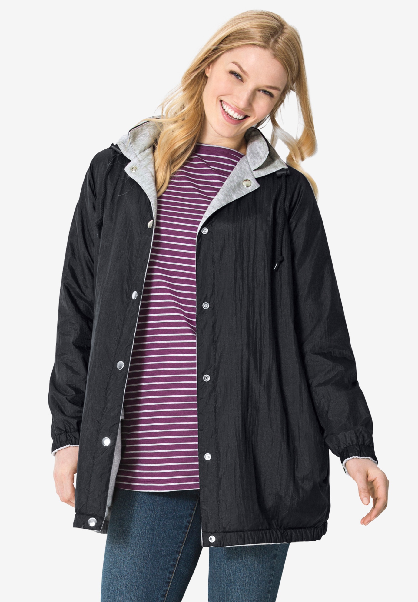 Woman Within Women's Plus Size Fleece Nylon Reversible Jacket Rain Jacket - image 3 of 6