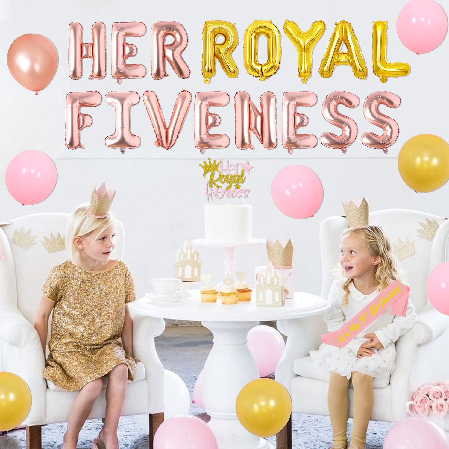 "Her Royal Fiveness" Banner – Glitzernde Deko Für Den 5. Geburtstag (Mädchen), Zum Selberaufhängen Mit Buchstaben & Seil