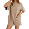 thumbnail image 5 of Short Sleeved 2 Pieces Waffle Knit Set Casual .loose Tops and Shorts Pants Lounge Sets, 5 of 6