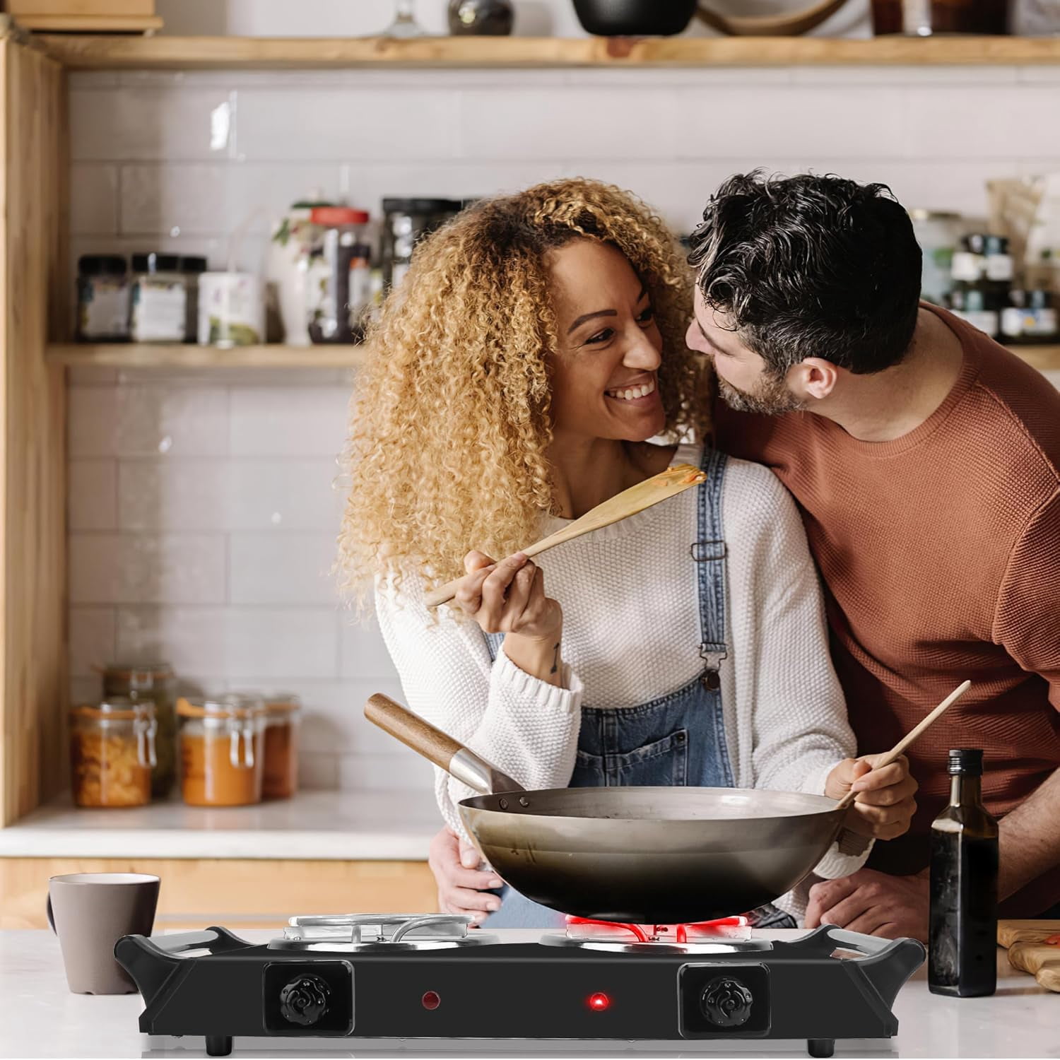 Spalivivre Hot Plate, 2000W Portable Electric Double Burner W/5 Level Temperature Control & Stay Cool Handles, Easy to Clean, Lightweight Cast Iron Electric Stove for Kitchen Camping Cooking, 110V