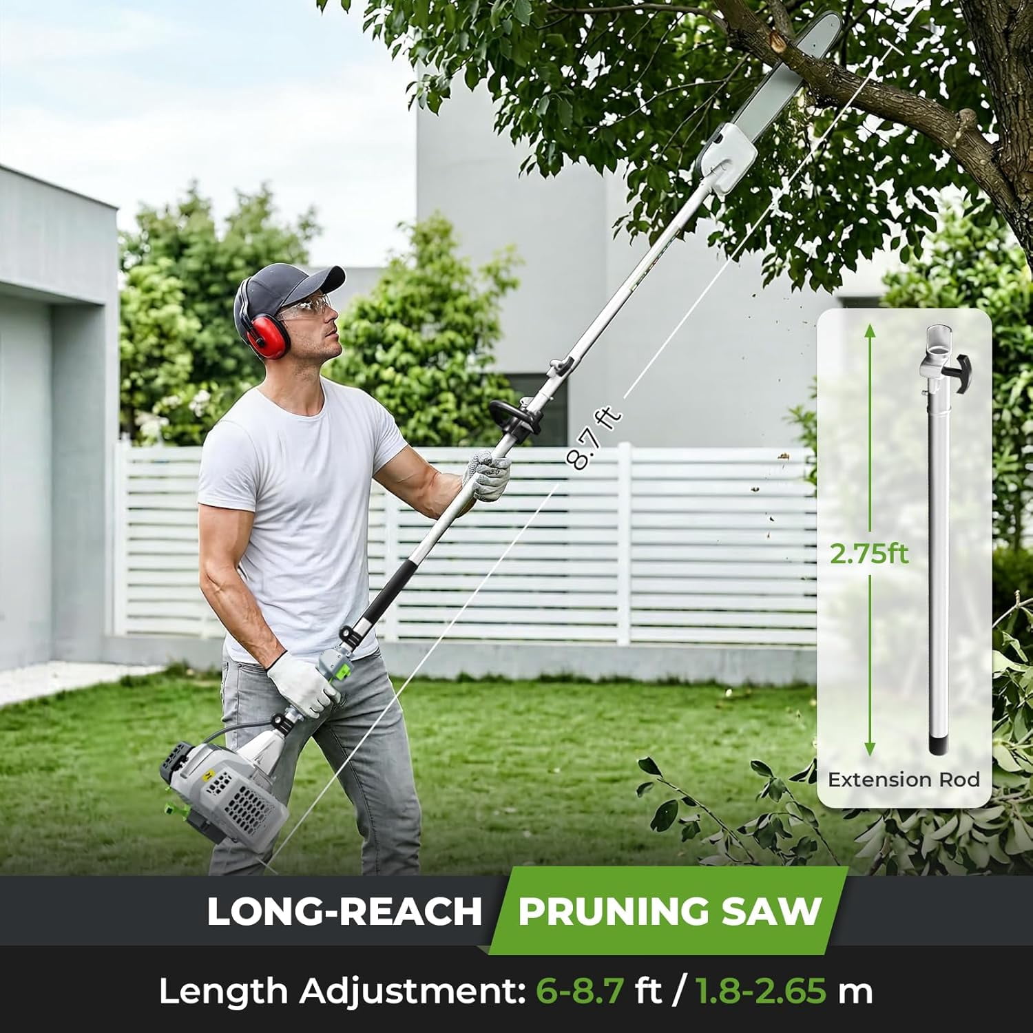 6-IN-1 52CC 2-Stroke Multi-Functional Gas Weed Wacker, String Trimmer Pole Saw Hedge Trimmer Brush Cutter, Safety Lock & Shoulder Strap