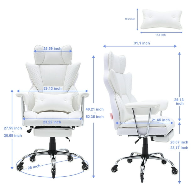SKYSHALO Reclining Office Chair with Footrest Heavy Duty PU Leather Wide Office Chair Big and Tall Executive Office Chairs with Lumbar Support Strong Metal Base Quiet Wheels White Walmart