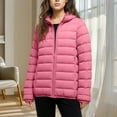 thumbnail image 4 of ClodeEU Women's Short Puffer Hoodeid Jacket With Pockets,Long Sleeve Zip Up Slim Fit Lightweight Coat Hot Pink,Womens Plus S, 4 of 6
