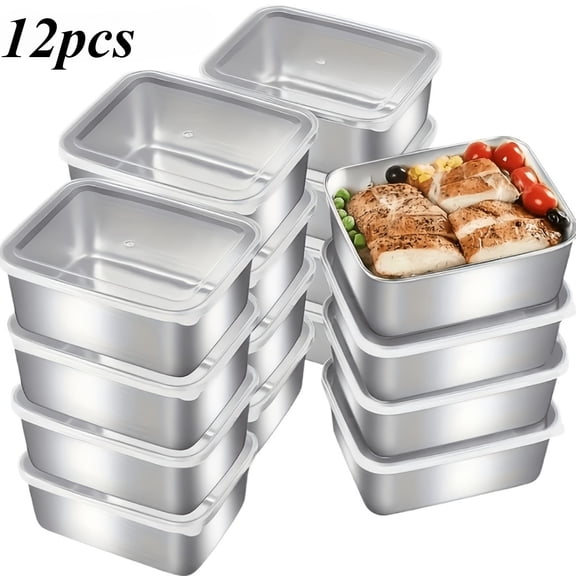 12Pcs Stainless Steel Food Storage Containers with Lids, Airtight Leak Proof Stackable Meal Prep Boxes for Fridge Freezer Oven Microwave