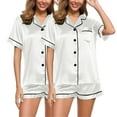 thumbnail image 2 of Bibifish Womens Pajama Sets 2 Pairs Short Satin Pajamas Oversized Botton Down Pajamas Summer Short Sleeve Shirts With Shorts 4 Pieces Pj Sets, 2 of 4