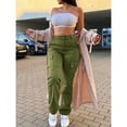 thumbnail image 2 of Women's High Waisted Cargo Pants - Casual Baggy Straight Leg Work Pants with Pockets, Stretchy Streetwear Trousers, 2 of 5