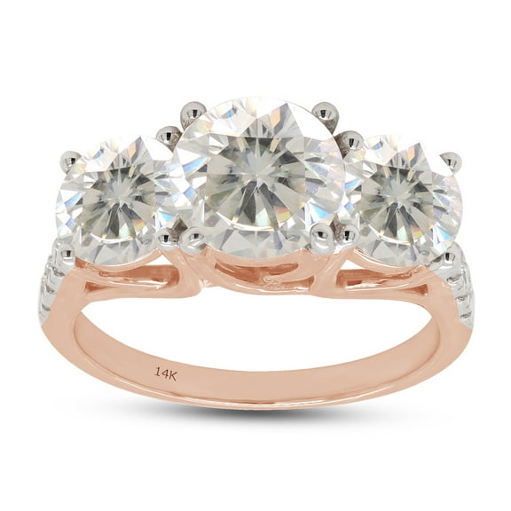 AFFY 3.24CT Moissanite Diamond 3 Stone Engagement Ring For Women 14K Solid Rose Gold-4