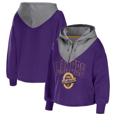 Women s WEAR by Erin Andrews Purple Los Angeles Lakers Pieced Quarter-Zip Hoodie Jacket