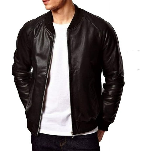 Men Slim Fit Biker Motorcycle Lambskin Leather Bomber Jacket Outwear Jackets A176