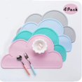 thumbnail image 1 of ERQVHQV 4 manteles individuales para niños, forma de nube de silicona de grado alimenticio, bandeja plegable antideslizante para alimentos, vajilla resistente al calor, placa de mantel individual (rosa, azul, verde y gris) oso de fresa Electrónica, 1 of 5