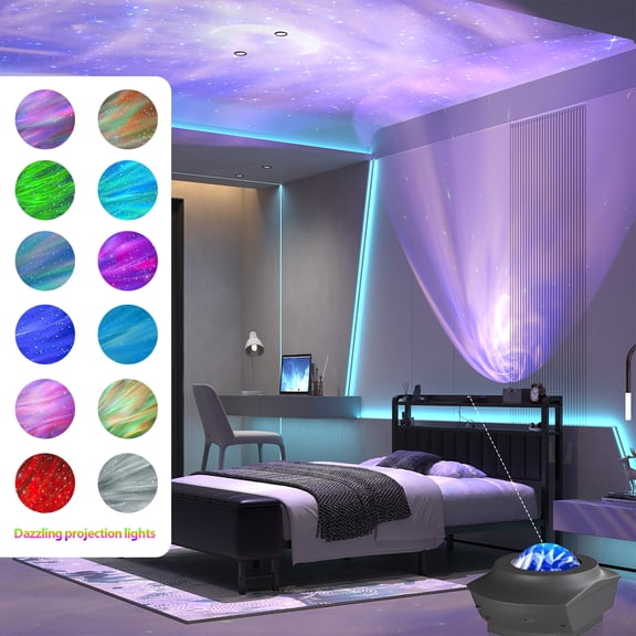 Full Size Bed Frame with Headboard,Upholstered Platform Bed with Ottoman Storage,Starry Sky Lights & Charging Station,No Box Spring Needed,Black