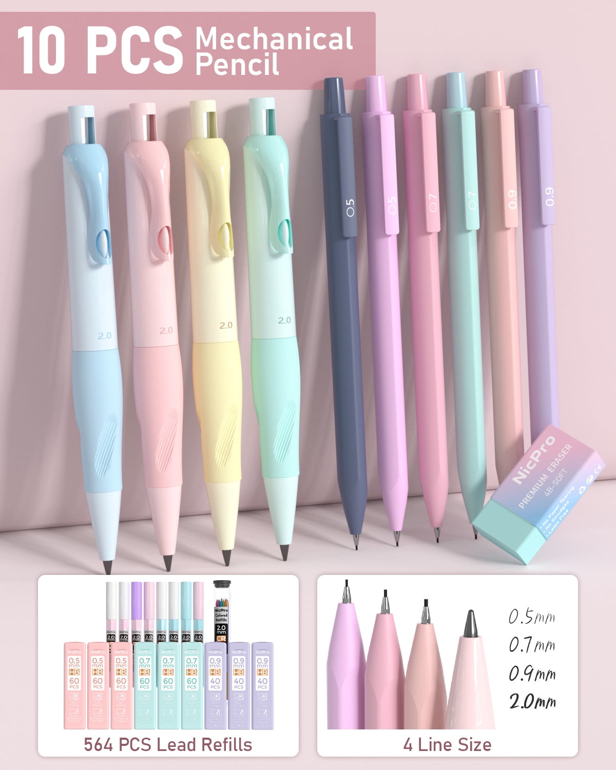 Nicpro 78 PCS Pen Case Supplies, 12 Pastel Highlighters, 12 Color & Black Ink Gel Pens, 10 Mechanical Pencils 0.5, 0.7, 0.9, 2.0 mm, 6 Ballpoint Pen