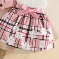 thumbnail image 5 of CAICJ98 Toddler Baby Girl 3 Piece Outfits Cute Sleeveless Collar Crop Jackets Flower Plaid A-Line Dress with Hat Spring Clothes Sets (Pink,9-12 Months), 5 of 6