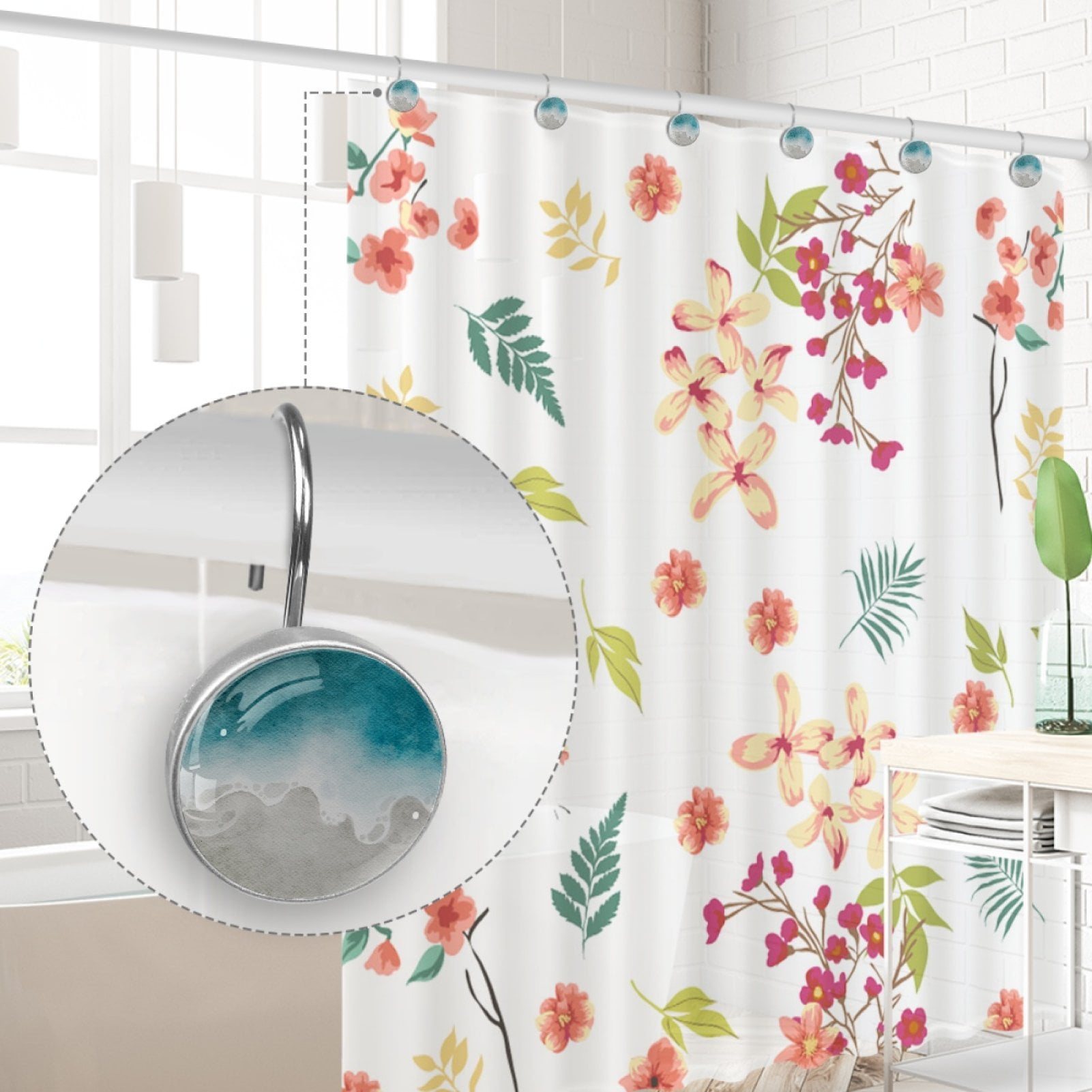 HemaKayy 12 Pcs Decorative Shower Curtain Hooks - Stainless Steel Rings for Bathroom Décor - Easy Glide & Secure Hold - Perfect Decoration for Bathroom Shower Rods - Sea Ocean Seaside