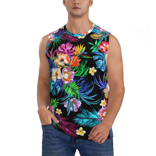 Fotbe Colorful Flowers Men's Camiseta sin Mangas Estampada para Hombres, Playera Casual para Gimnasio, Entrenamiento, Playa-Small