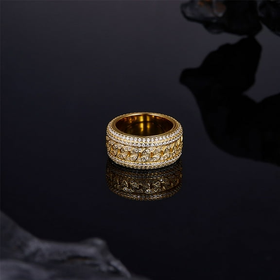 Gold Moissanite Ring for Men S925 Sterling Silver Rotating Ring D Color VVS1 Clarity Lab Mens Diamond Band Size 7-11
