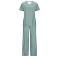 thumbnail image 3 of Pejock Womens Scrubs Medical Uniform Set Casual Scrub Suit Set Solid Nursing Uniforms Set Stretch V-Neck Scrubs Top and Pants with Pockets, 3 of 4