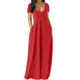 thumbnail image 1 of BJYX Maxi Robe Femmes Été Casual V-Cou Solide Longue Robe de Mode Poches Manches Courtes Femme en Vrac Plus la Robe de Taille, 1 of 3