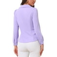 thumbnail image 3 of CAMISA DE MUJER CON BOTONES INSPIRE CHIC, CUELLO PETER PAN, CON LAZO, BLUSA DE COLOR SÓLIDO, TAMAÑO XS, LILA CLARO, 3 of 6