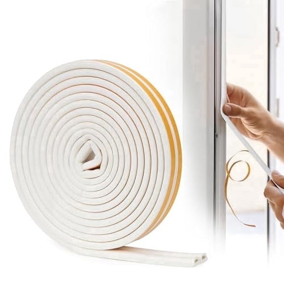 SUNMON Door Weather Stripping - Self Adhesive Foam Seal Strip Weatherstripping for Windows Gaps, Weatherstrip Anti-Collision D Type Door Seal Strip 20 feet (White)