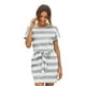 thumbnail image 4 of ABPHQTO Vestido Camiseta de Mujer Bolsillo Rayas Grises con Cinturón, 4 of 5