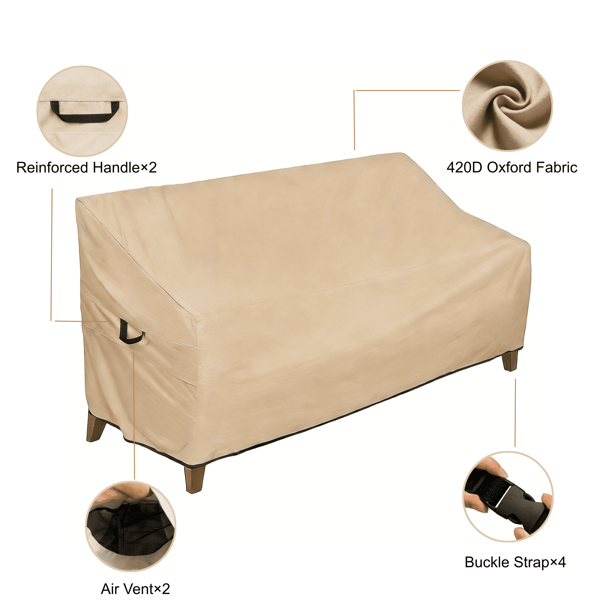 Waterproof Heavy Duty Outdoor Sofa Cover, Windproof UV-Resistant Patio Furniture Protector