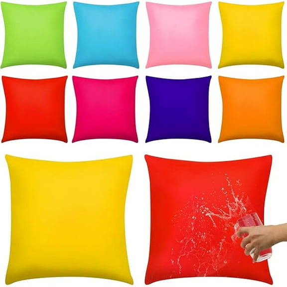 USBSO Set of 8 Outdoor Furniture Pillow Covers Waterproof Decorative Colorful Pillowcases 18 x 18 Inch Hidden Zipper Pillow Covers for Outside Entertaining Area Sun Room Patio Sofa(Bright Color)
