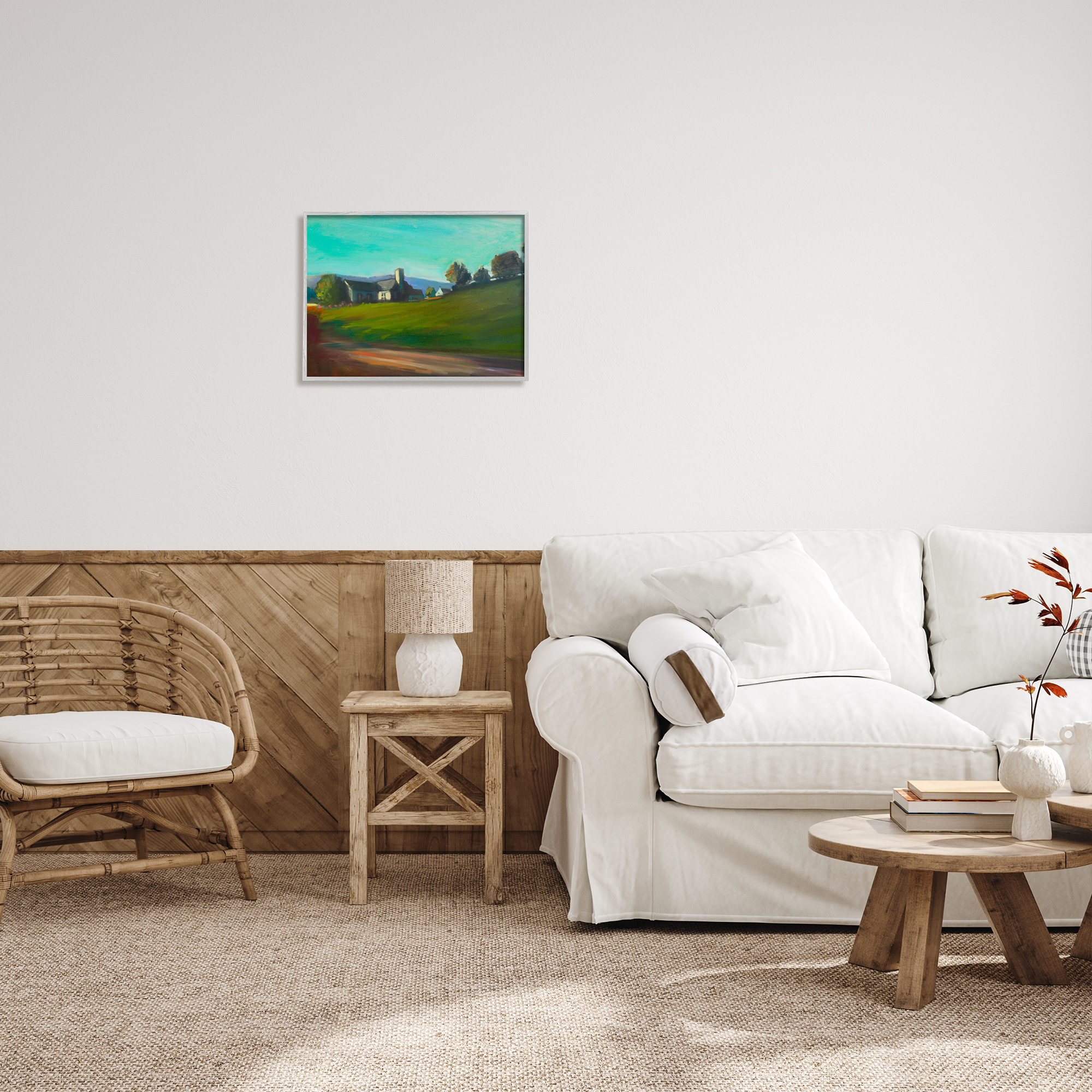 Stupell Industries Rural House Landscape Nature Painting Gray Framed Art Print Wall Art, 20 x 16